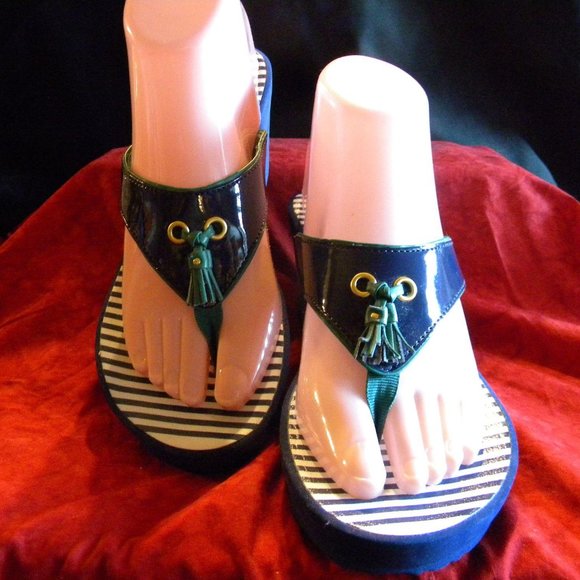 Clarks Shoes - Clark’s Nautical Look blue patent wedge sandals